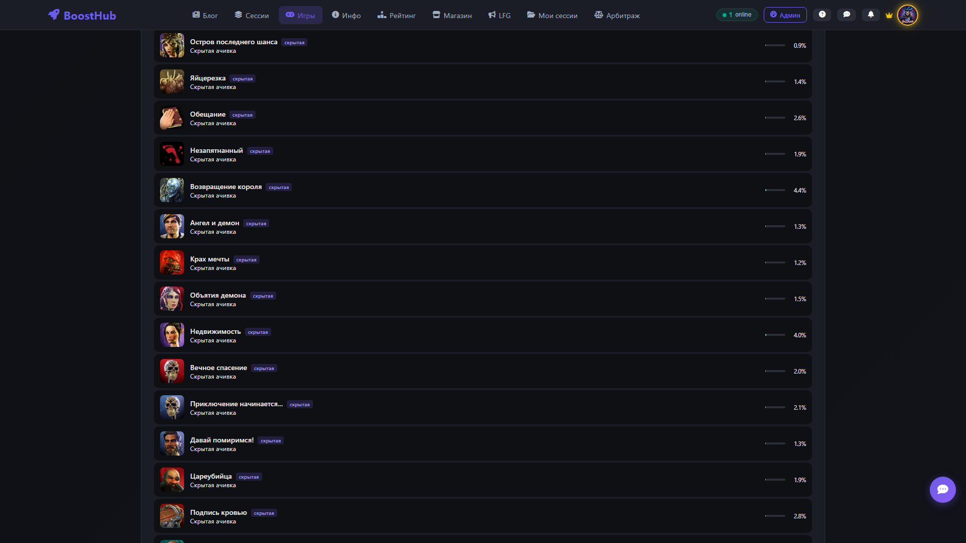 Достижения игры